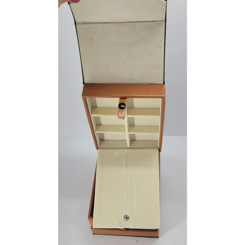 Vintage Travel Jewelry Case Organizer Green & Tan Folding Portable Storage Box